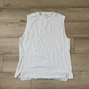 Alphalete Mens White Tank Top Short Size L Stretch Gym Workout Run